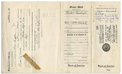 1950 Grant Deed Signed by Moe ''Moe & Helen Howard''; ''Notice of Completion'' for His Home Twice-Signed by Moe; Unsigned 1961 Grant Deed -- Various Sizes -- Very Good Condition